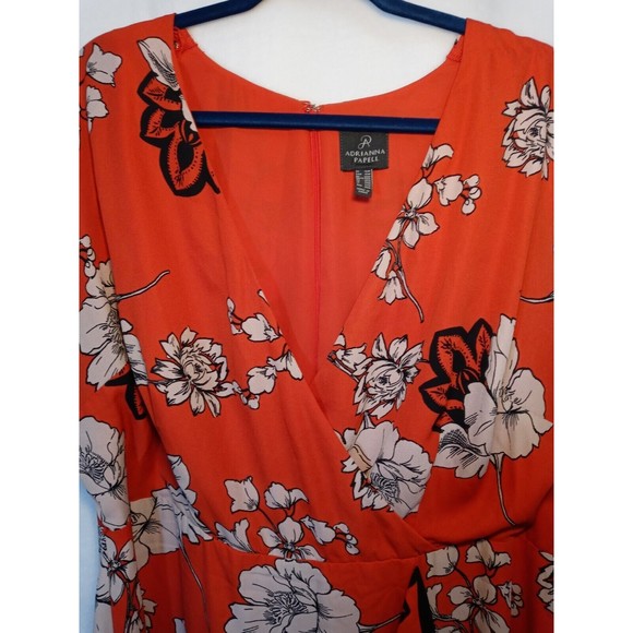 Adrianna Papell Red Floral Mock Wrap Midi Dress Ruffle Short Sleeves Size 16W - Picture 3 of 14